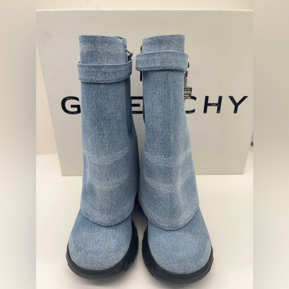 Givenchy Shark Lock Biker Ankle Boots in Denim - Picture 2 of 13